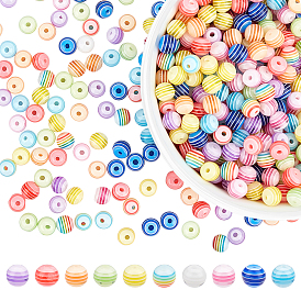 600pcs 10 couleurs perles en plastique émaillées, pour la fabrication de bijoux pour enfants bricolage, Round stripe
