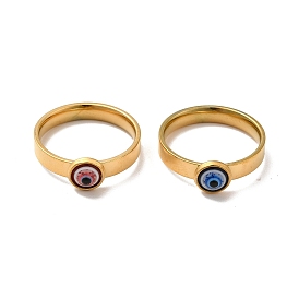 Resin Evil Eye Finger Ring, Golden 304 Stainless Steel Jewelry for Women