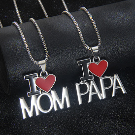 201 Набор подвесок из нержавеющей стали и сплава в форме сердца с эмалью «Я люблю маму и папу»., платины и нержавеющая сталь цвет