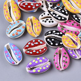 Natural Cowrie Shell Beads, with Enamel, Undrilled/No Hole