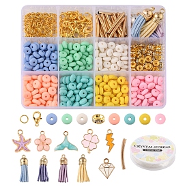 DIY Charms Jewelry Set Making Kit, Including Handmade Polymer Clay & Brass Beads, Alloy Clasps & Pendants, Iron Jump Rings, Faux Suede Tassel Pendant Decorations, Elastic Thread