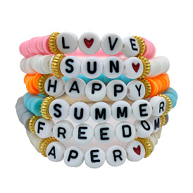 Stylish Acrylic Letter Bead Bracelet with Soft Ceramic Pieces - Fashionable Handmade Wristband