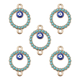 Alloy Enamel Connector Charms with Synthetic Turquoise, Ring Links with Blue Evil Eye, Nickel