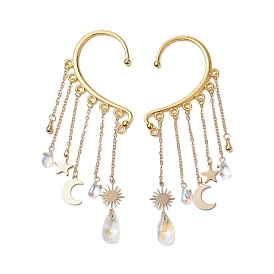 Teardrop Glass Beaded Dangle Earrings, Moon & Star Brass with Alloy Charm Earrings for Women, Teardrop