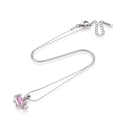 Латунный кулон в форме сердца и планеты из кубического циркония 304 цепочка из нержавеющей стали, цвет нержавеющей стали