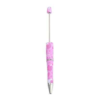 Valentine's Day Theme Heart Pattern Plastic with Iron Ball-Point Pen, Beadable Pen, for DIY Personalized Pen with Jewelry Beads