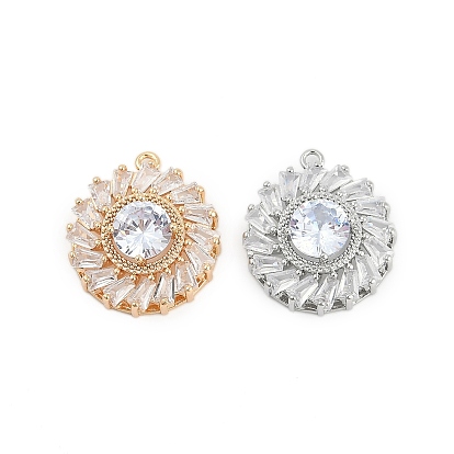 Латунные подвески, плоские круглые прелести, со стеклом