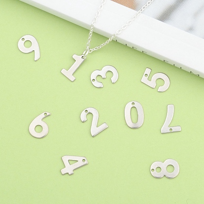 201 Stainless Steel Number Charms, 11x5.5~8x0.5mm, Hole: 1mm