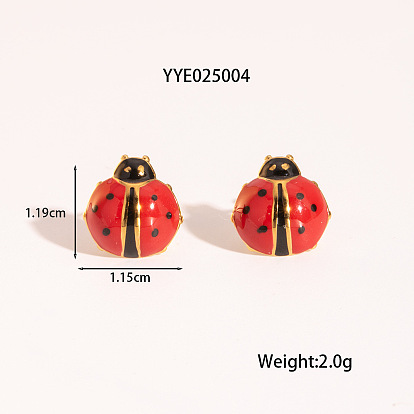 Божья коровка 304 женские серьги-гвоздики из нержавеющей стали с эмалью, реальный 18 k позолоченный