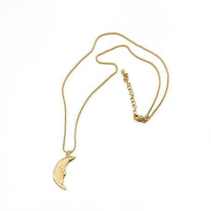 Brass Micro Pave Cubic Zirconia Moon with Face Pendant Necklaces for Women, Box Chain Necklace