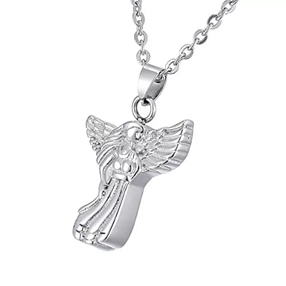 Stainless Steel Pendant Necklaces, Angel Urn Ashes Necklaces