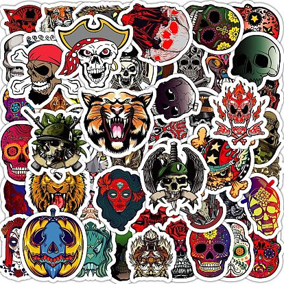 50Pcs Halloween Skull Theme PVC Waterproof Self Adhesive Stickers, for Suitcase, Skateboard, Refrigerator, Helmet, Mobile Phone Shell