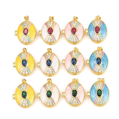 Подвески латуни медальон, с эмалью, стеклом и кубическим цирконием, без кадмия и без свинца, реальный 18 k позолоченный, стойки покрытие, долговечный, овальные амулеты