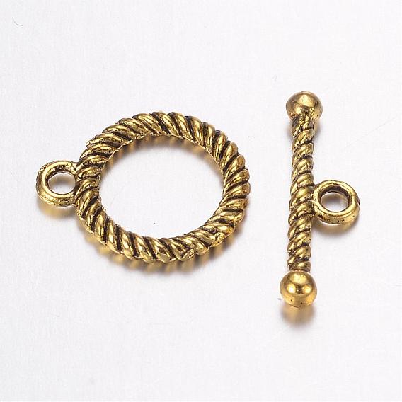 Alloy Ring Toggle Clasps, Ring, Ring: 16x14x2mm, Hole: 2mm, Bar: 18.5x5.5x2.5mm, Hole: 2mm