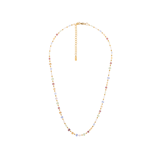 304 Колье из нержавеющей стали и стекла для женщин, куб и круглый, ионное покрытие (ip), долговечный, реальный 18 k позолоченный