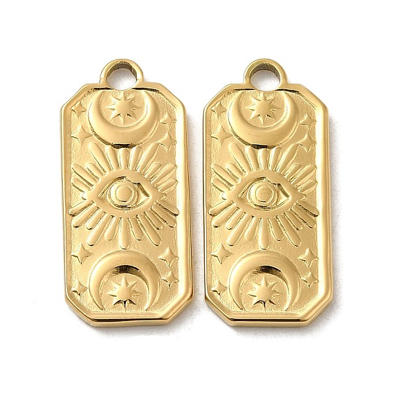 Placage ionique (ip) 316l pendentifs chirurgicaux en acier inoxydable, sans nickel, rectangle avec breloque lune et œil
