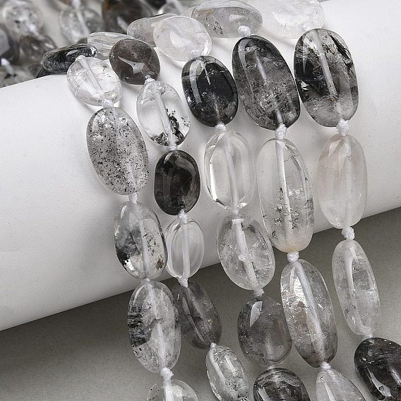 Натуральный черный лодолитовый кварцевый бисер, Плоско-овальные