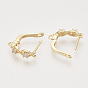 Brass Cubic Zirconia Hoop Earring Findings with Latch Back Closure, Nickel Free, with Horizontal Loop, Real 18K Gold Plated