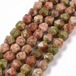 Natural Unakite Beads Strands, Faceted, Polygon