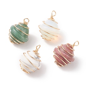 Natural & Synthetic Gemstone Pendants, with Copper Wire Wrapped, Saturn-shaped