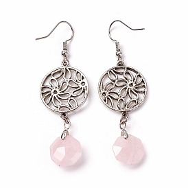 Смешанные Gemstone мотаться, с латунными штифтами и подвесками из сплава, плоские круглые с цветком