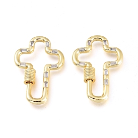 Brass Micro Pave Cubic Zirconia Screw Carabiner Lock Charms, for Necklaces Making, Cross, Golden