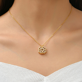 Латунные прозрачные кубические цирконии с четырьмя сердечками и магнитным кулоном в виде клевера для женщин