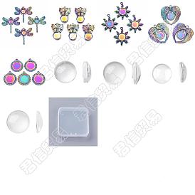 Kit de bricolaje para hacer colgantes de colores del arcoíris, Incluyendo engastes de cabujón colgante de aleación, Cabochons de cristal transparente