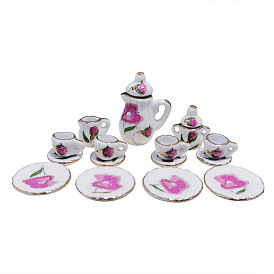 Мини-керамический чайный сервиз, включая чайники, чашки, тарелки, для аксессуаров для кукольного домика, притворяясь опорными украшениями