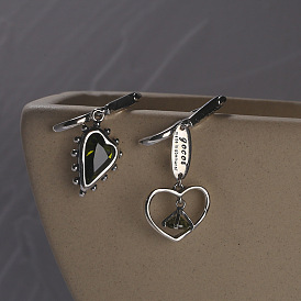 S925 Silver Needle AB Version Asymmetrical Earrings Female Retro Fashion Gemstone Love Alphabet Earrings Earrings Earrings