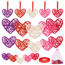 20шт 15 стили сердце ротанговые шары, с 2 подарочными пакетами из органзы и атласной лентой длиной 10 ярдов, украшение рождественской елки украшение свадьбы дня рожденияукрашение вечеринки