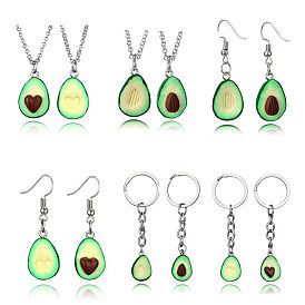 Cute Fruit Jewelry Set - Avocado Heart 3D Soft Clay Pendant Earrings