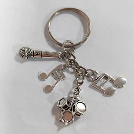 Llavero de aleación con tema musical, con anillos de hierro, plata antigua y platino