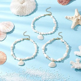 Летние пляжные браслеты с натуральными ракушками-подвесками, браслеты на ногу из натуральных ракушек и натурального культивированного пресноводного жемчуга для женщин, цвет морской раковины