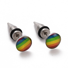 Pride Style Stainless Steel Stud Earrings, with Enamel, Half Round, Colorful