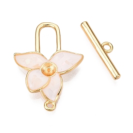 Brass Toggle Clasps, with Enamel & Shell, Flower