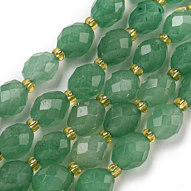 Natural Green Aventurine Beads Strands, Faceted, Oval, with Seed Beads