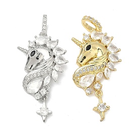 Латунные микропаве прозрачные подвески с фианитом, прелести единорога, без кадмия и без свинца, долговечный, стойки покрытие