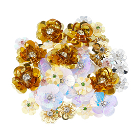 36 Stück 6 Stile PVC-Pailletten & Strassfäden zum Aufbügeln/Aufnähen, Stoffapplikationen, Blume
