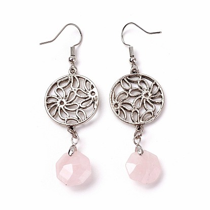 Смешанные Gemstone мотаться, с латунными штифтами и подвесками из сплава, плоские круглые с цветком