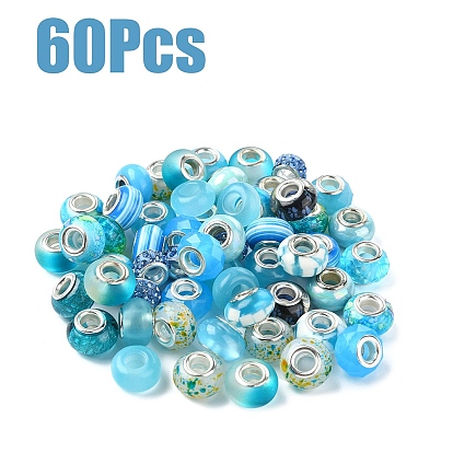 60шт 15 стили имитация кошачьего глаза смола европейские бусины наборы, RONDELLE большие шарики отверстия