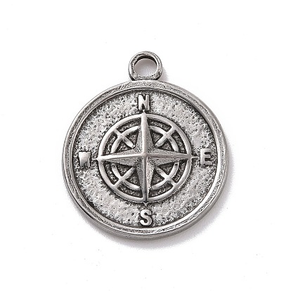304 подвески из нержавеющей стали, плоские круглые с компасом