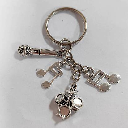Llavero de aleación con tema musical, con anillos de hierro, plata antigua y platino