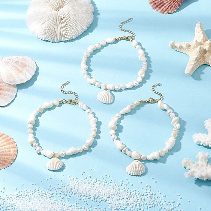 Летние пляжные браслеты с натуральными ракушками-подвесками, браслеты на ногу из натуральных ракушек и натурального культивированного пресноводного жемчуга для женщин, цвет морской раковины