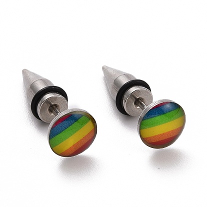 Pride Style Stainless Steel Stud Earrings, with Enamel, Half Round, Colorful