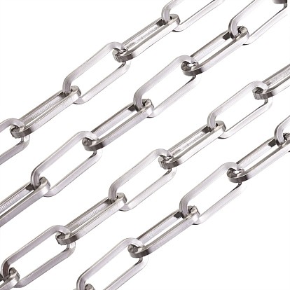 304 Stainless Steel Paperclip Chains, Flat Oval, Drawn Elongated Cable Chains, with Spool, Unwelded