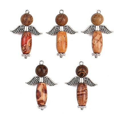 Печатные подвески из натурального дерева, ангел, с натуральным венге и фурнитурой из сплава в тибетском стиле
