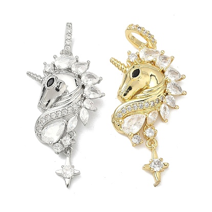 Латунные микропаве прозрачные подвески с фианитом, прелести единорога, без кадмия и без свинца, долговечный, стойки покрытие