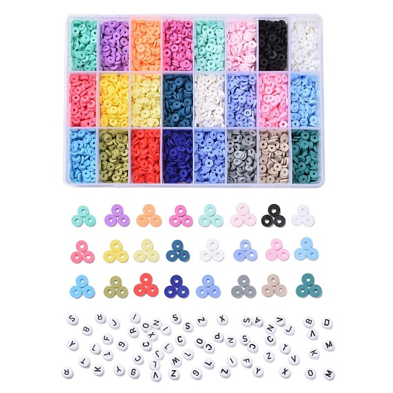 DIY Beads Jewelry Kits, Including Disc/Flat Round Handmade Polymer Clay Beads, Heishi Beads, Flat Round Acrylic Beads