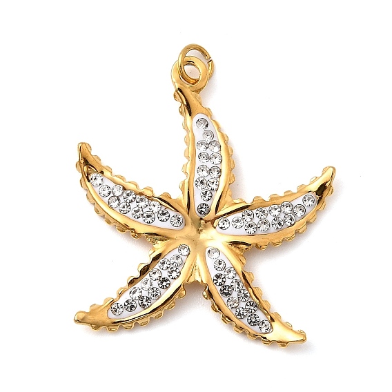304 из нержавеющей стали эмаль подвески горный хрусталь, прелести морская звезда, ионное покрытие (ip), реальный 18 k позолоченный